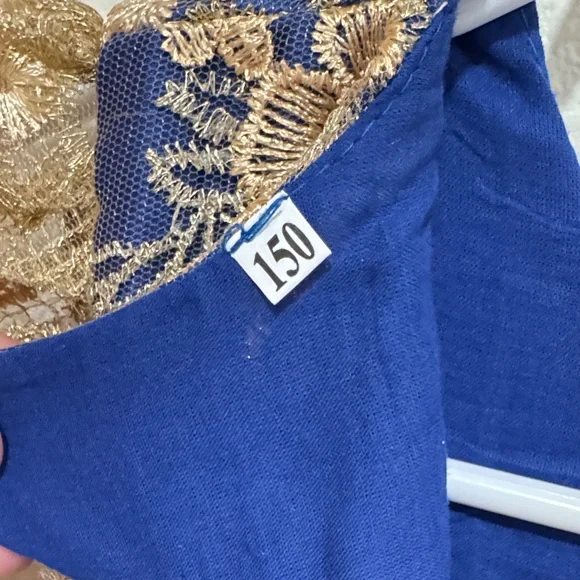 Charming Blue and Gold Embroidered Dress - Picture 3 of 5